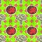 Seamless pattern with tomato and cauliflower with geometric forms in the style of pop art close-up. Graphic illustration with a