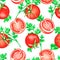 Seamless pattern. Tomatoes and parsley. Watercolor illustration. Isolated on a white background.