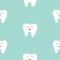 Seamless Pattern Tooth health. Cute funny cartoon smiling character. Oral dental hygiene. Children teeth care. Baby texture. Flat