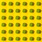 Seamless pattern of top view ripe juicy green head of broccoli cabbage on bright yellow background