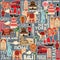 Seamless pattern of tourist attractions and objects of different countries