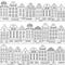 Seamless pattern with townhouses in european style. Hand drawn houses.