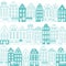 Seamless pattern with townhouses in European style. Hand drawn vector houses in one color.