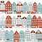 Seamless pattern with townhouses in european style. Retro color.