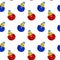 Seamless pattern with toy - blue and red roly-poly cock. Watercolor illustration toys on a white background.