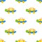 Seamless Pattern with Toy Turtle on Wheels