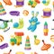 Seamless pattern of toys for kids games.