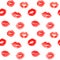 Seamless pattern with trace red lips kisses