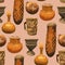 Seamless pattern of traditional African vintage vases.