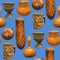 Seamless pattern of traditional African vintage vases.