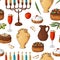 Seamless pattern with traditional hand drawn elements. Happy Hanukkah sketch objects. Vector illustartion