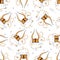 Seamless pattern with traditional helmet with horns. Background with icons line style of African culture.