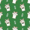 Seamless pattern with traditional Japanese `Maneki Neko` winking lucky cat on green background