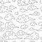 Seamless pattern with traditional oriental swirled clouds in black outline on white background. Vector minimalist asian