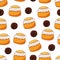 Seamless pattern from traditional Swedish sweets semla and chokladboll. Vector cartoon background