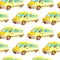 Seamless pattern transport and logistic of watercolor yellow mini bus or taxi
