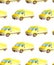 Seamless pattern transport and logistic of watercolor yellow van truck with gray wheels isolated on white background