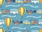 Seamless pattern of transportations cartoon