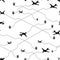 Seamless pattern travel concept. Airplane routes abstract for your design. Travel and tourism seamless background with dotted airp