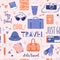 Seamless pattern about travel, vacation, adventure.