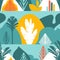 Seamless pattern. Trees are broad-leaved tropical, ferns. Flat style. Preservation of the environment, forests. Park, outdoor.