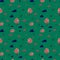 Seamless pattern trees and stones on green background. Abstract texture decoration from tree, rock and bushes