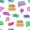 Seamless pattern, trendy retro cool comic style. 90s Pop colorhand drawn colorful lettering. Doodle style background