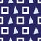 Seamless pattern of triangles and squares on a navy background.