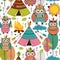 Seamless pattern with tribal owls day