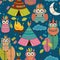 Seamless pattern with tribal owls night