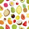 Seamless Pattern of Tropica Fruits Avocado and Cupuacu