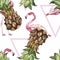 Seamless pattern with tropical Ananas and Flamingo. Element for design of invitations, movie posters, fabrics and other