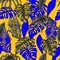 Seamless pattern with tropical banana, palm and monstera leaves for fabric design