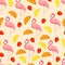 Seamless pattern with tropical bird flamingos, leaves and fruits. Texture with a bird for textiles, wallpaper, print