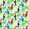 Seamless pattern with tropical brazilian tucans and parrots