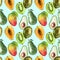 Seamless pattern with tropical exotic fruits. avocado, mango and kiwi slice