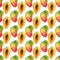 Seamless pattern with tropical exotic fruits. Mango slice on white background