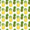 Seamless pattern with tropical exotic fruits. pineapple slice on white background