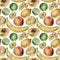 Seamless pattern with tropical fruits drawn by hand with colored pencil