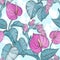 Seamless pattern with Tropical leaves and Anthurium flowers.