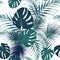 Seamless pattern with tropical leaves. Darck and bright green palm leaves on the white background.