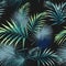 Seamless pattern with tropical leaves. Dark green palm leaves on the black background.