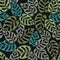 Seamless pattern with tropical leaves: palms, monstera, jungle leaf seamless vector pattern dark background. Swimwear botanical