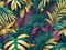 Seamless pattern, Tropical luxury exotic, Pastel colorful banana leaves, palm, Hand-drawn vintage 3D illustration, Dark glamorous