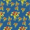 Seamless pattern with tulips abstract flowers on blue