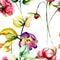 Seamless pattern with Tulips and Peony flowers