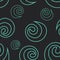 Seamless pattern with turquoise swirls on a black background. The design is suitable for textiles, factories, cases, pencil cases