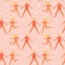 Seamless pattern with two women wearing swimwear. Body positive female character. Owerweight characters