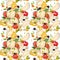 Seamless pattern of Ukrainiand national dish dumplings with greens and vegetables