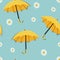 Seamless pattern umbrella with daisy floer on green pastel background, Autumn color pastel for shirt or wall paper, Endless textur